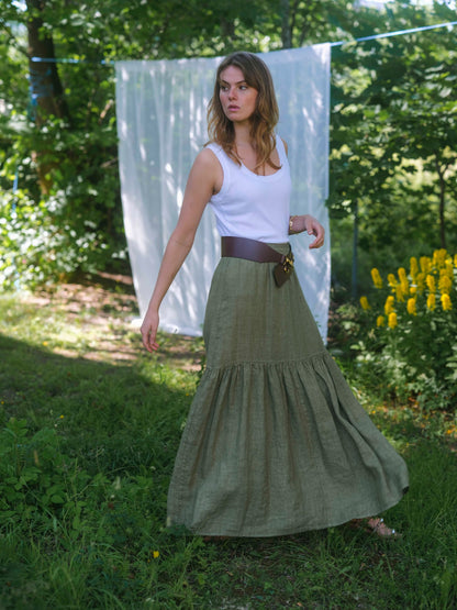 Close to my heart Abby maxi linen skirt Skirt woven Khaki  