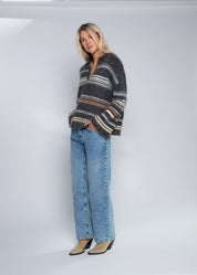 Close to my heart Arlene mohair genser Sweater knitted Grey Stripe