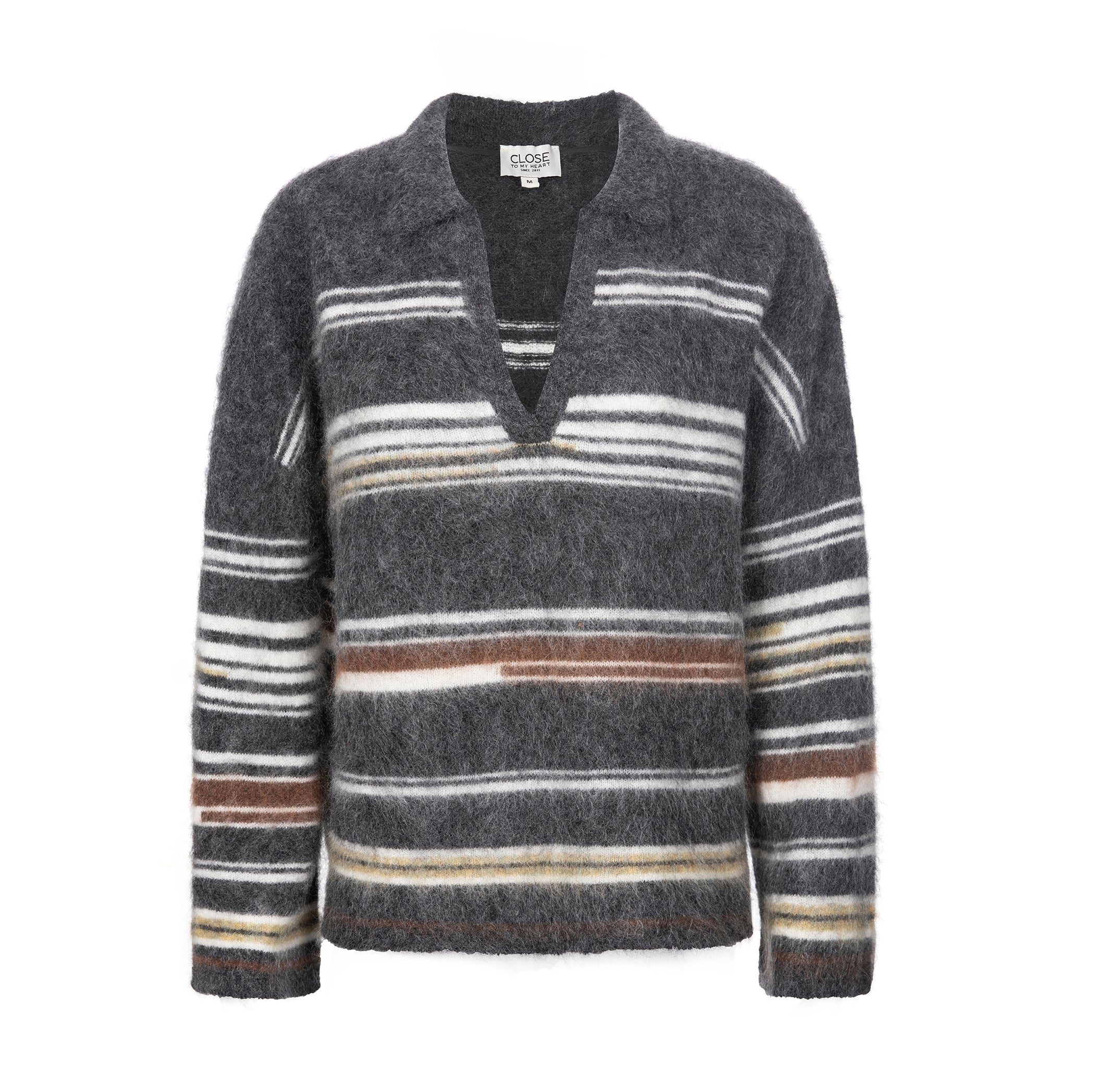 Close to my heart Arlene mohair genser Sweater knitted Grey Stripe