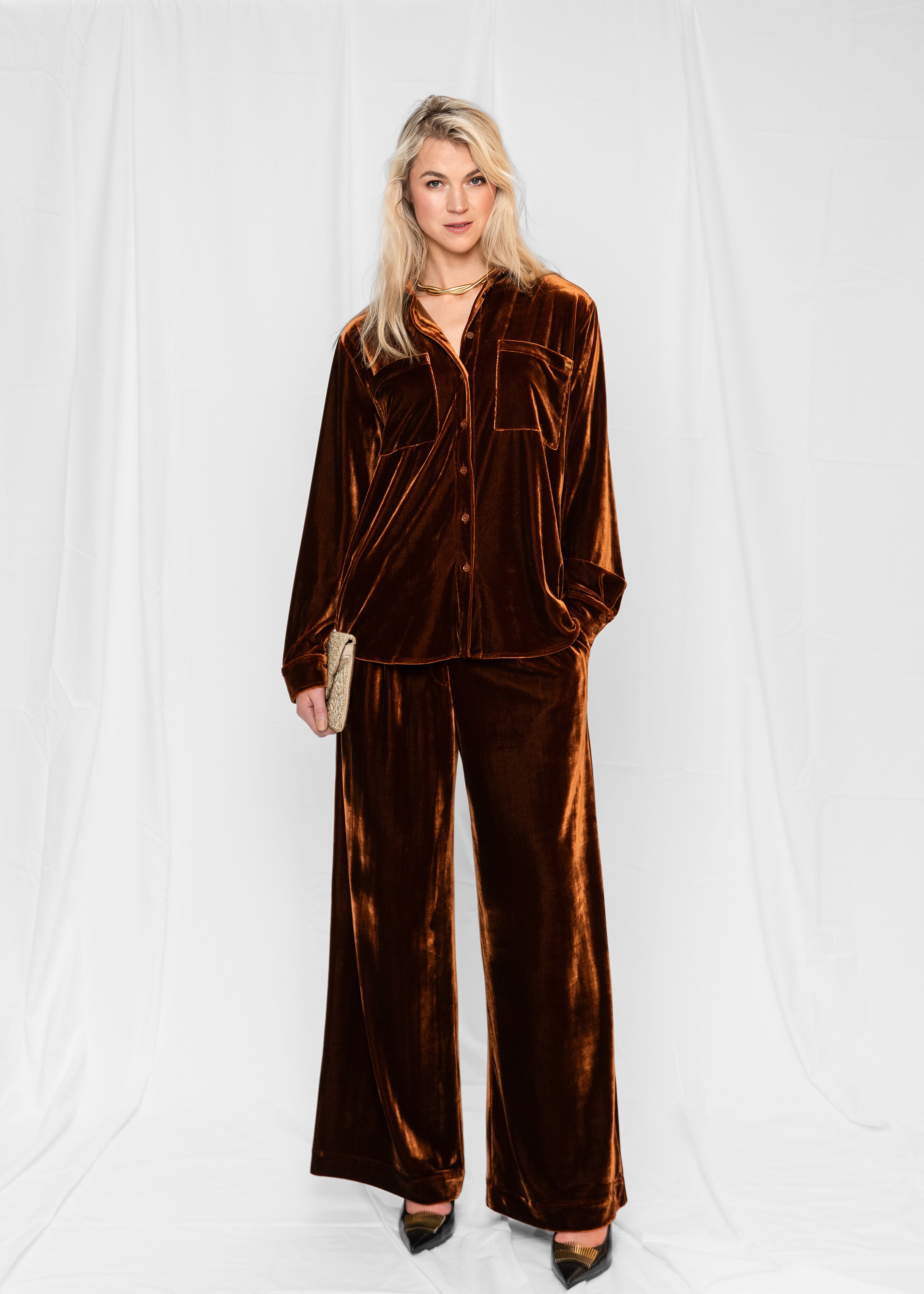 Close to my heart Bijou fløyel bluse Blouse Cognac