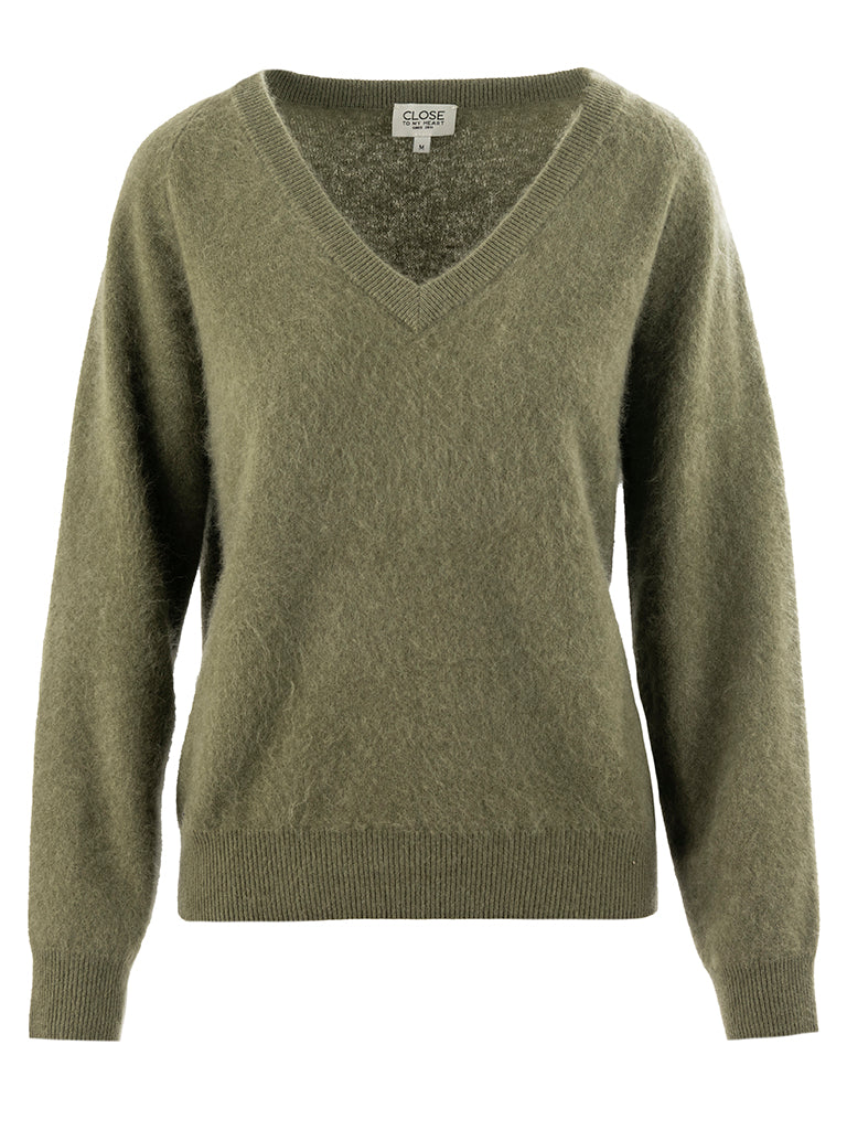 Close to my heart Carina v-hals ull genser Sweater knitted Moss Green