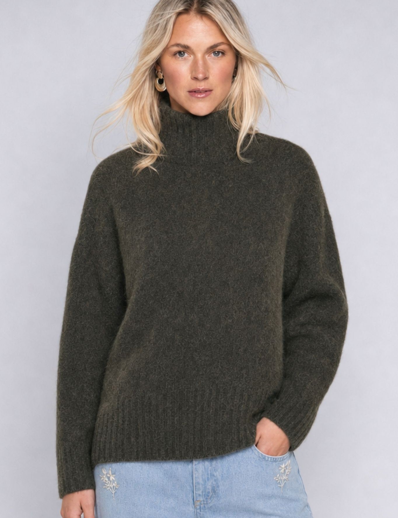 Close to my heart Dawn mohair genser Sweater knitted Army