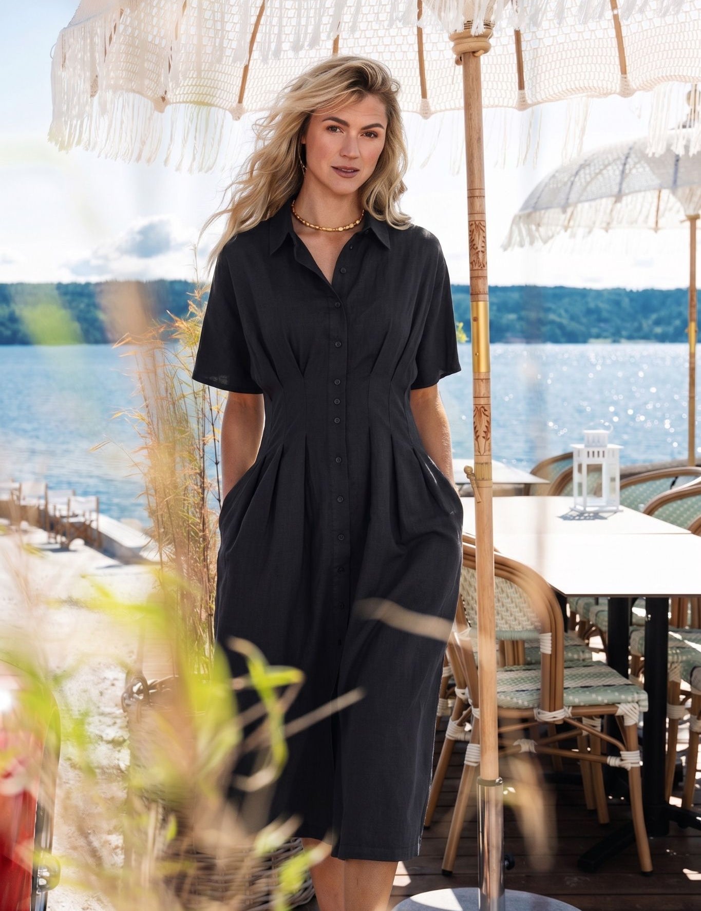 Close to my heart Edie midi lin kjole Dress woven Black