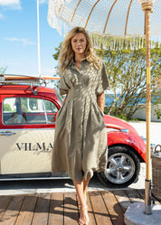 Close to my heart Edie midi lin kjole Dress woven Khaki Green