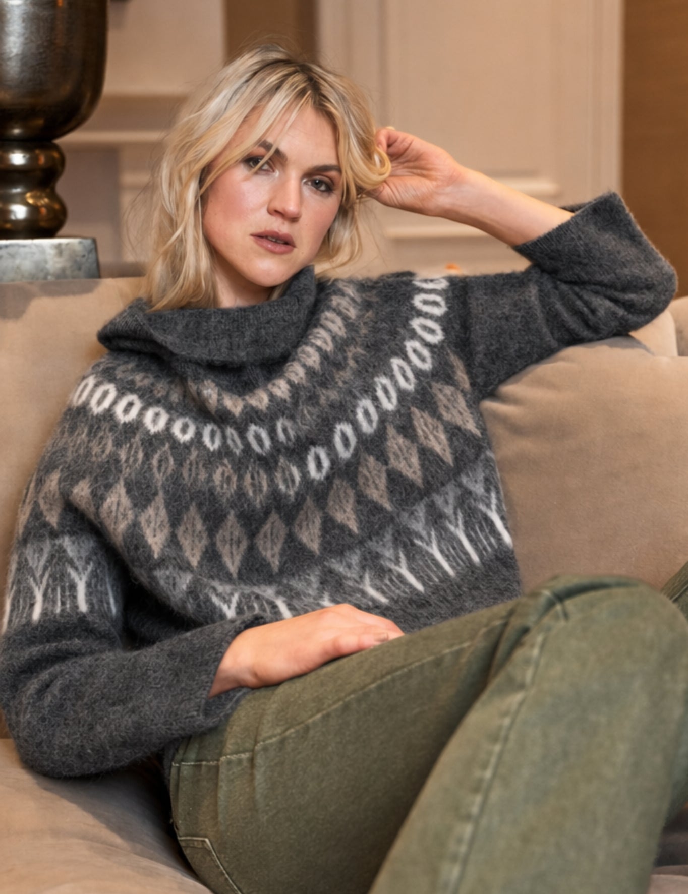 Close to my heart Freya Fair Isle genser Sweater knitted Dark Grey Melange