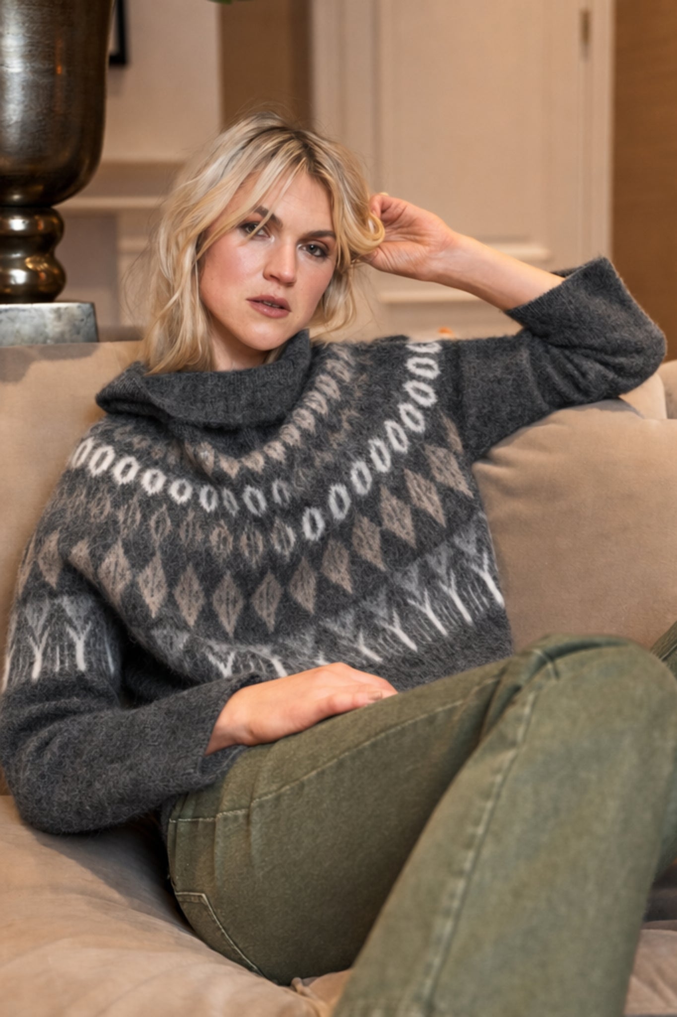 Close to my heart Freya Fair Isle genser Sweater knitted Dark Grey Melange