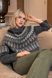 Close to my heart Freya Fair Isle genser Sweater knitted Dark Grey Melange