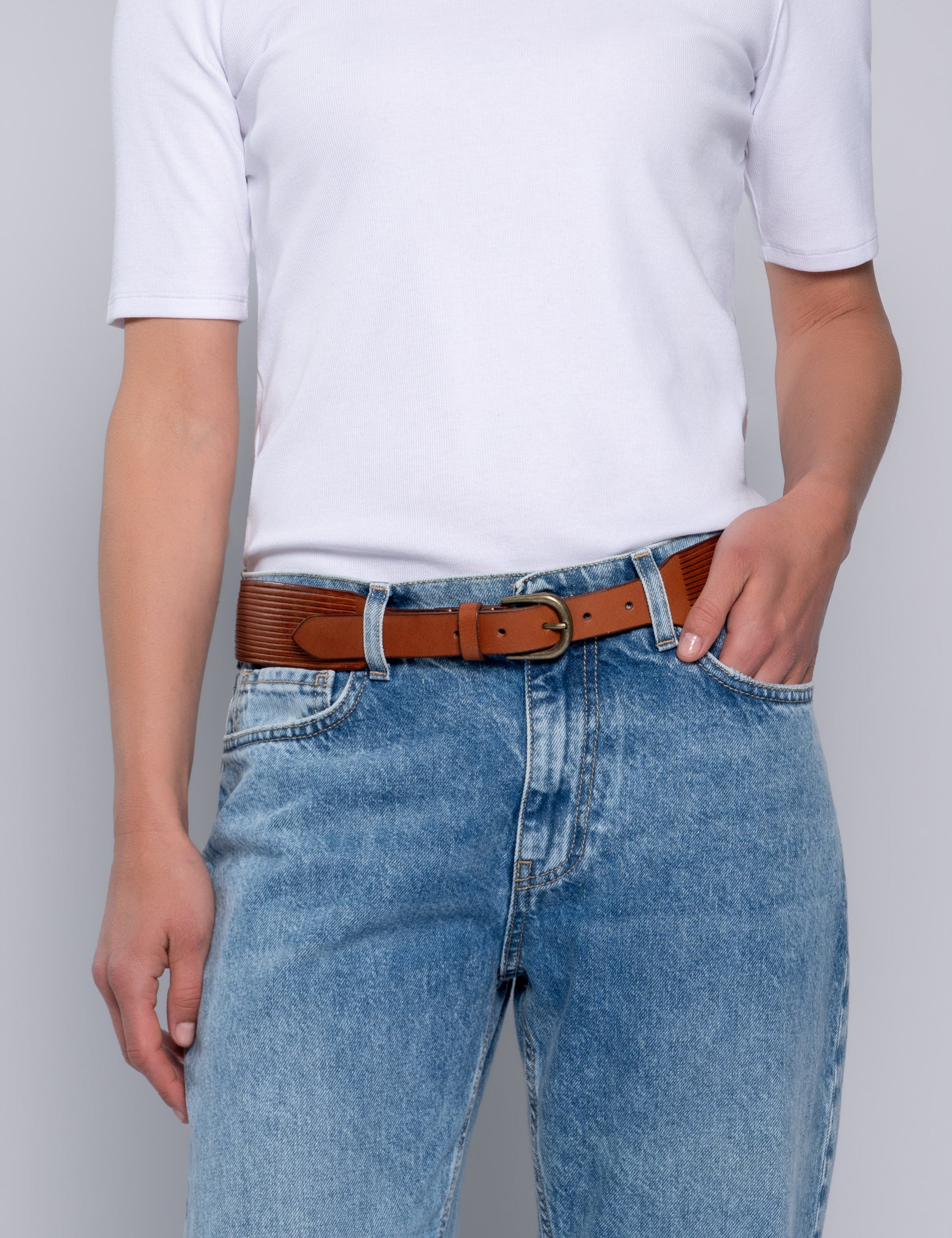 Close to my heart Layered skinnbelte dame i bøffelskinn Belt Tan