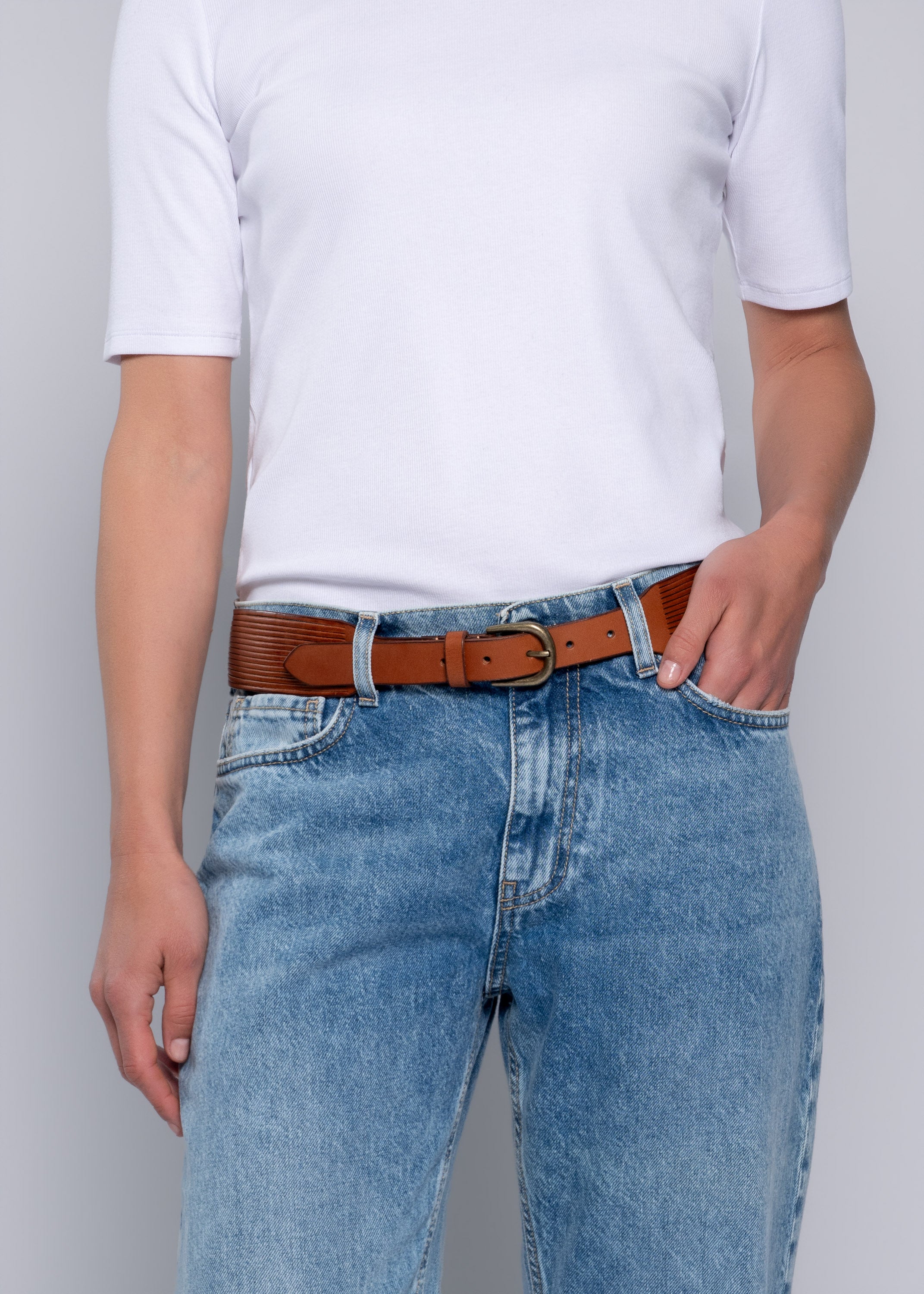 Close to my heart Layered skinnbelte dame i bøffelskinn Belt Tan