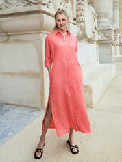 Close to my heart Leila midi lin kjole Dress woven Coral