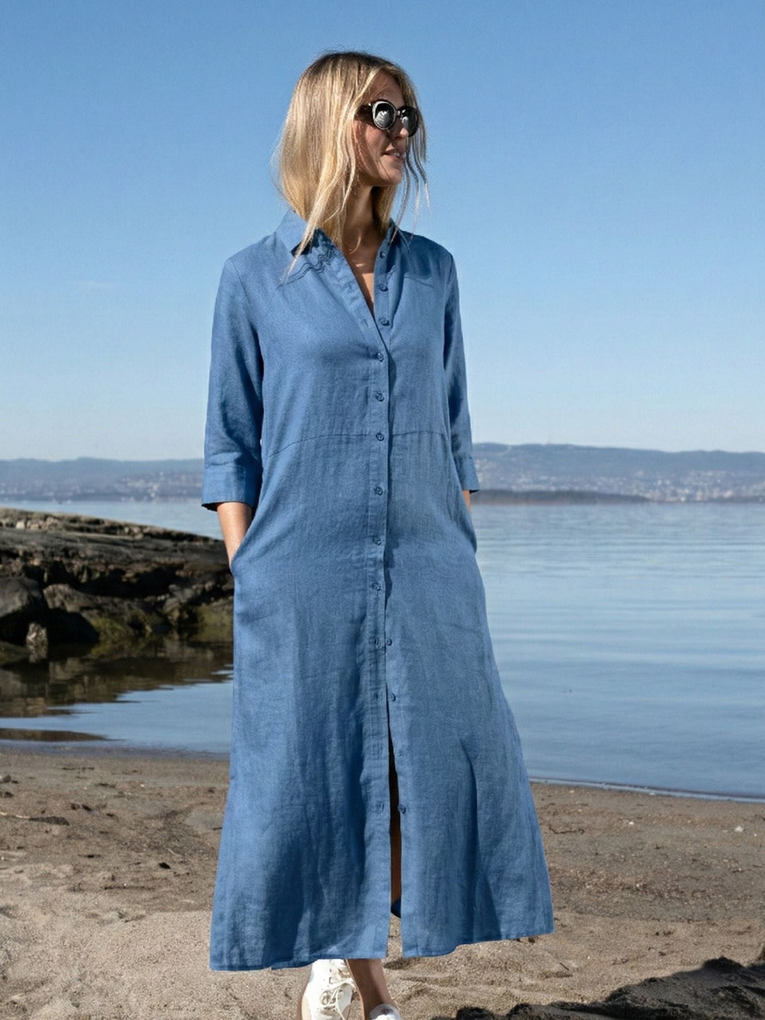 Close to my heart Leila midi lin kjole Dress woven Washed Blue