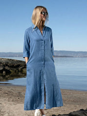 Close to my heart Leila midi lin kjole Dress woven Washed Blue