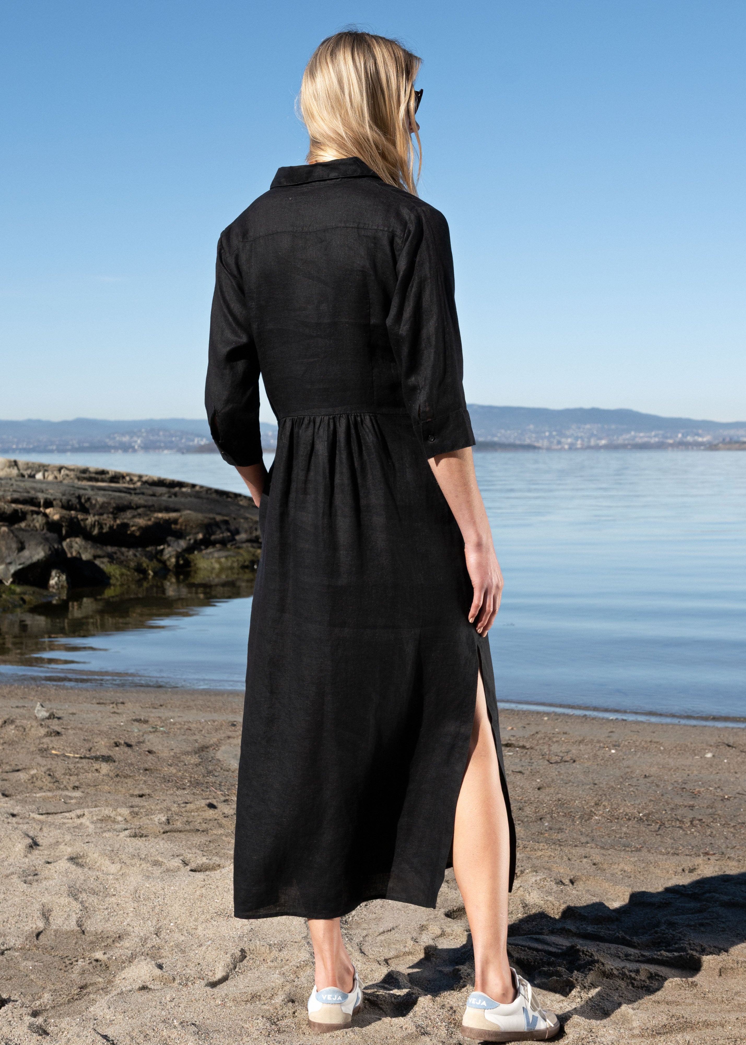 Close to my heart Leila midi lin kjole Dress woven Black