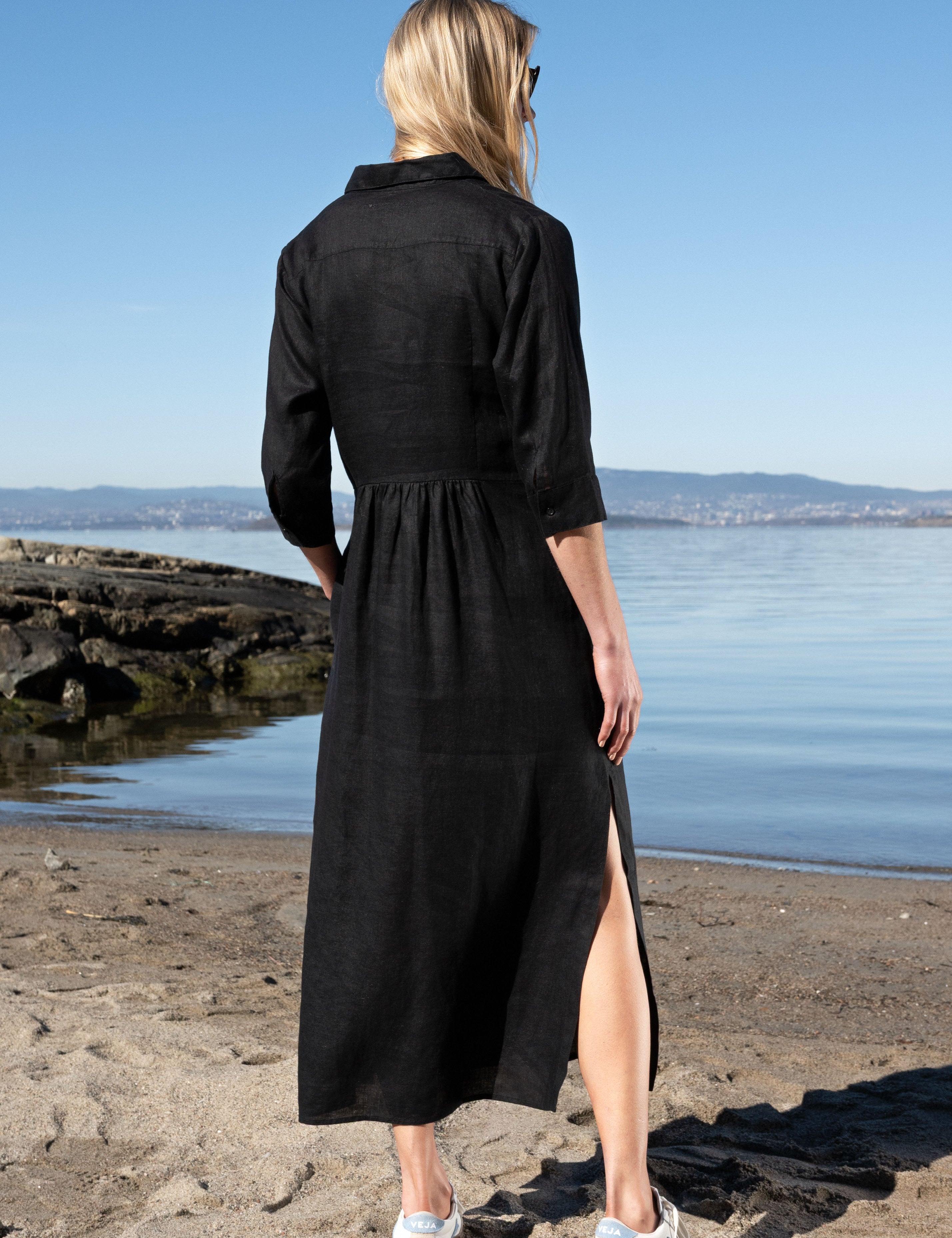 Close to my heart Leila midi lin kjole Dress woven Black