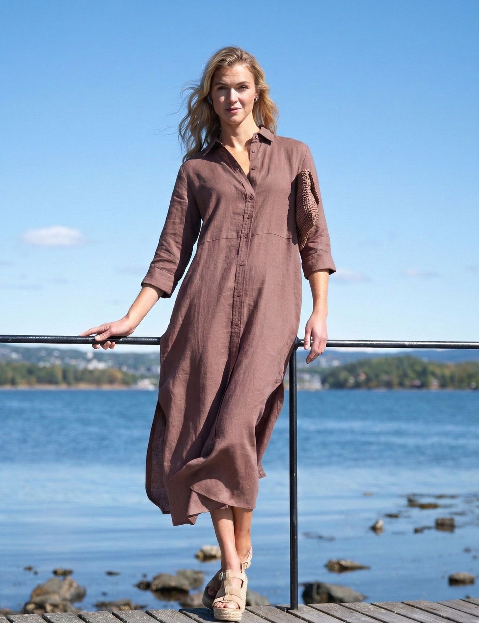 Close to my heart Leila midi lin kjole Dress woven Earth