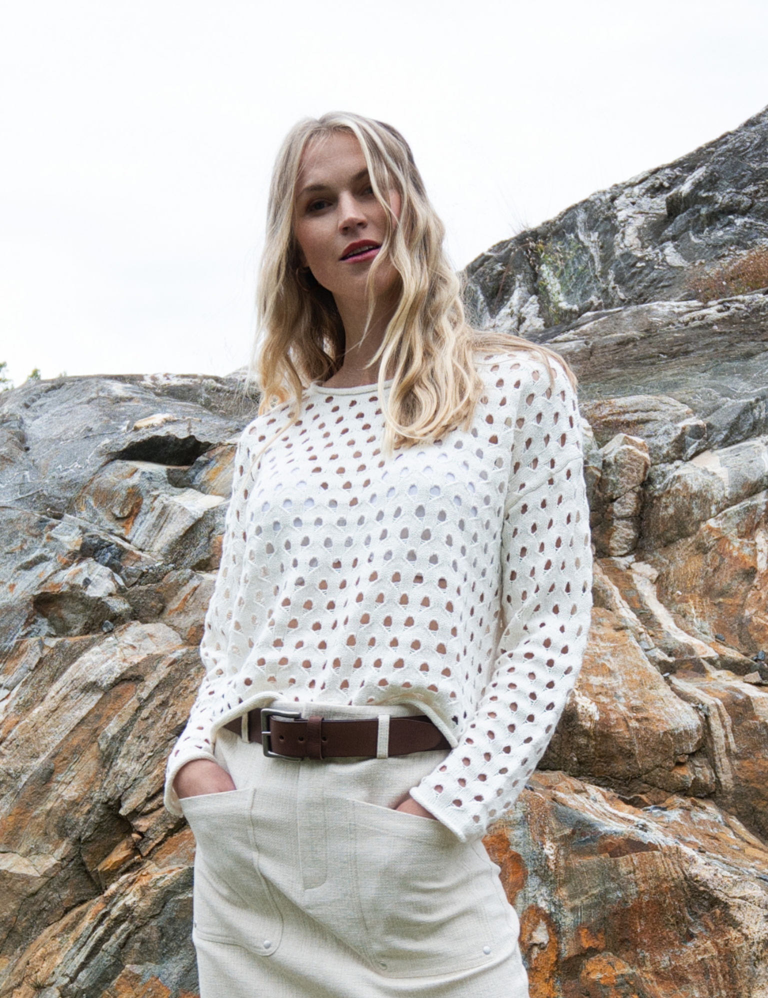 Close to my heart Lucky bomullsgenser dame Sweater knitted Soft White