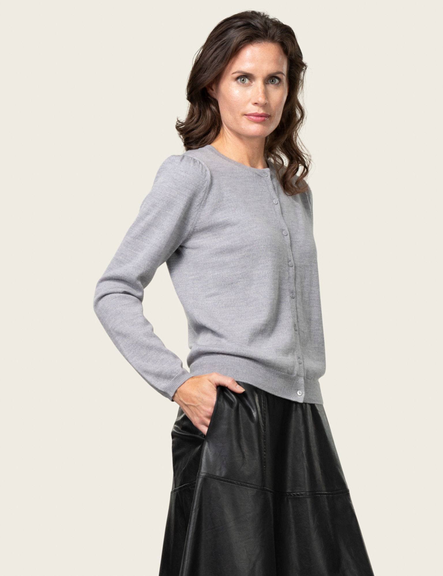 Close to my heart Michela merino cardigan Cardigan basic Grey Melange