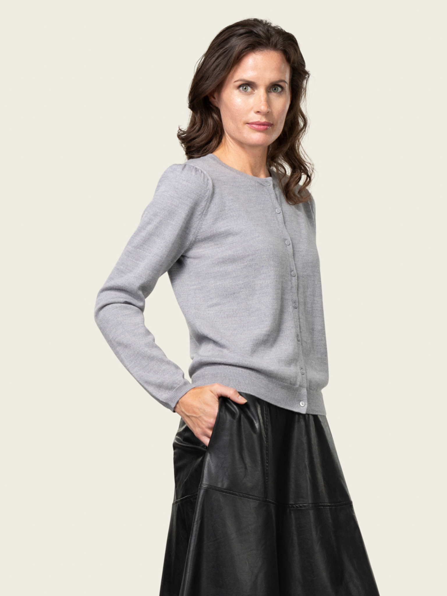 Close to my heart Michela merino cardigan Cardigan basic Grey Melange