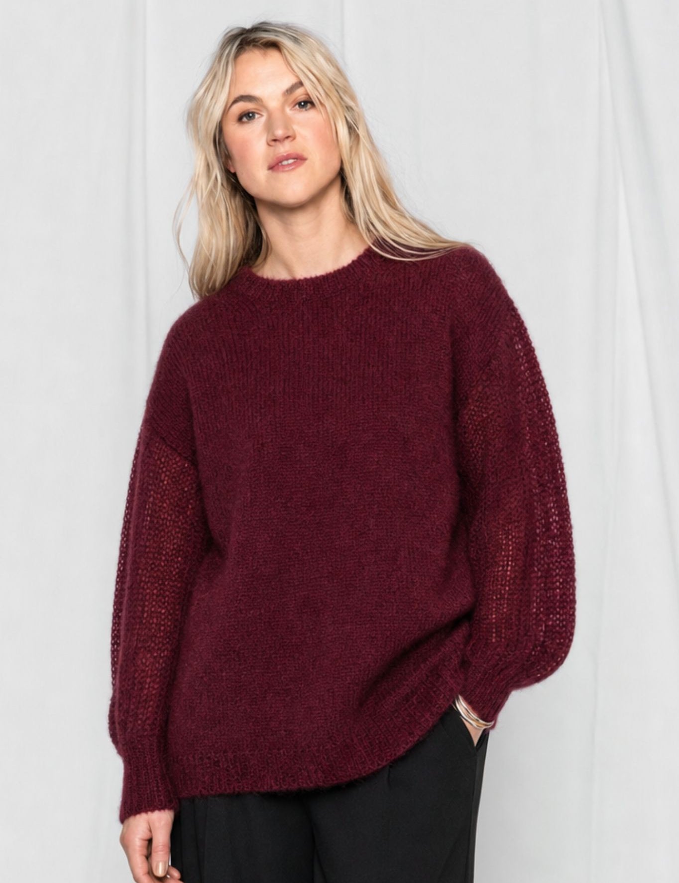 Close to my heart Nikita kid mohair genser Sweater knitted Burgundy Red