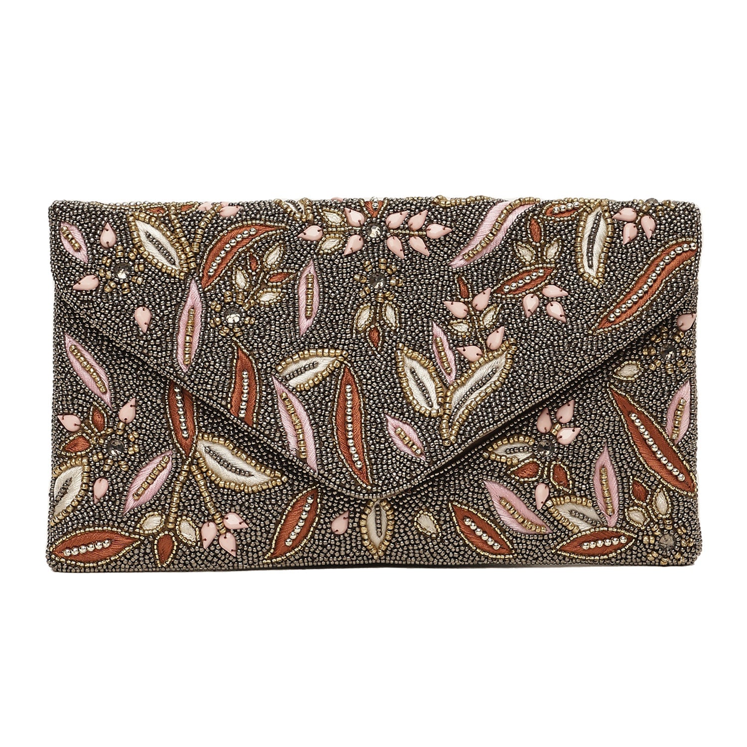 Close to my heart Pearl beaded clutch Handbag Cognac Gun
