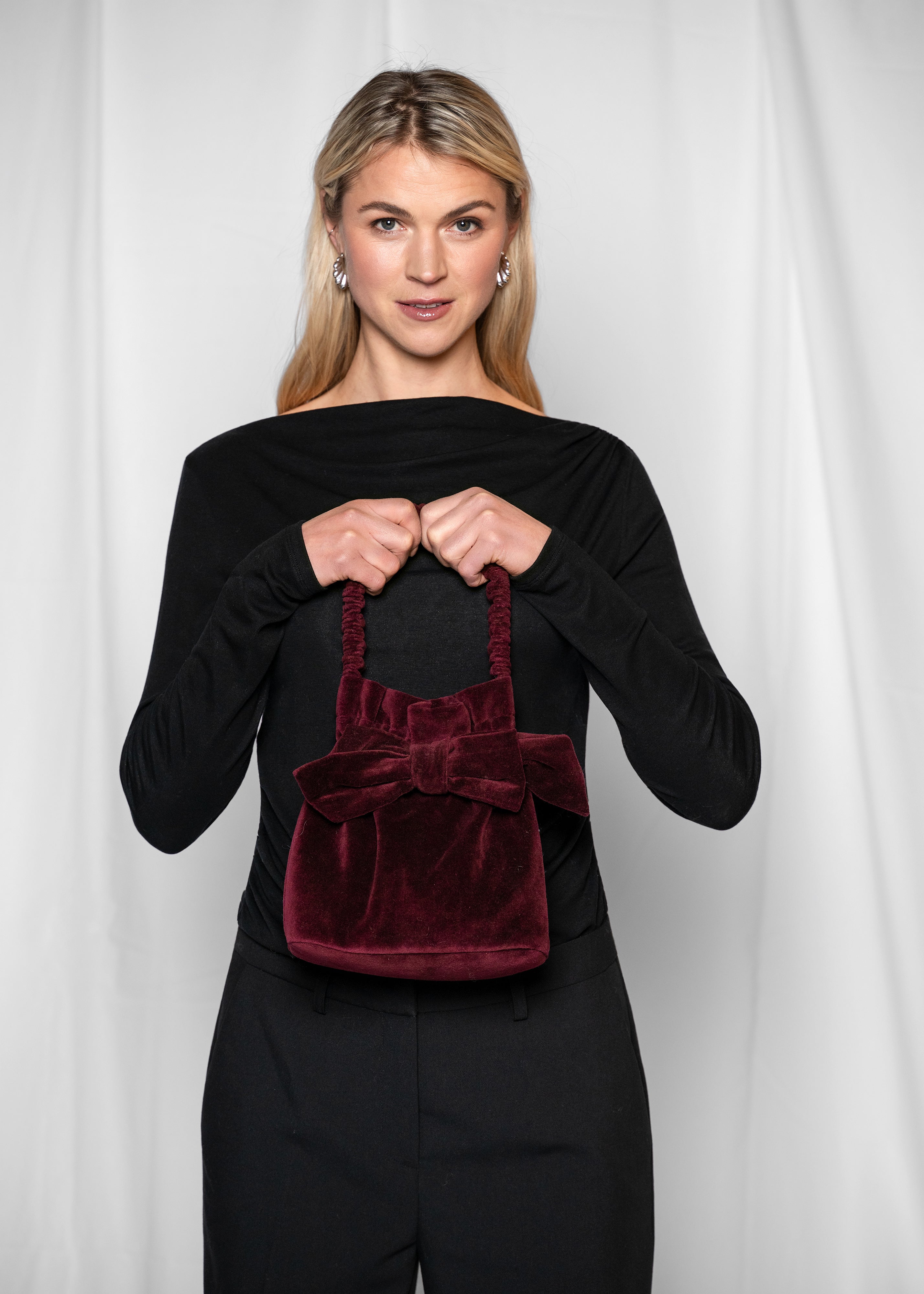 Close to my heart Velvet bow purse Handbag Burgundy Red