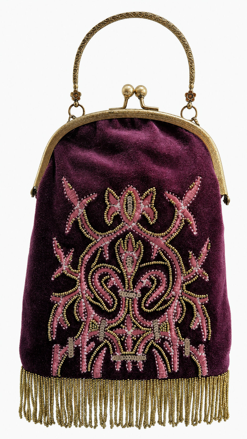 Close to my heart Vintage perle brodert veske Handbag Burgundy